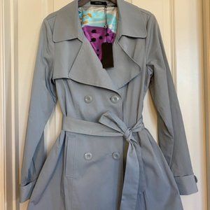 Vertigo Trench Coat Double Breasted Belted Medium Length Dusty Blue Size M